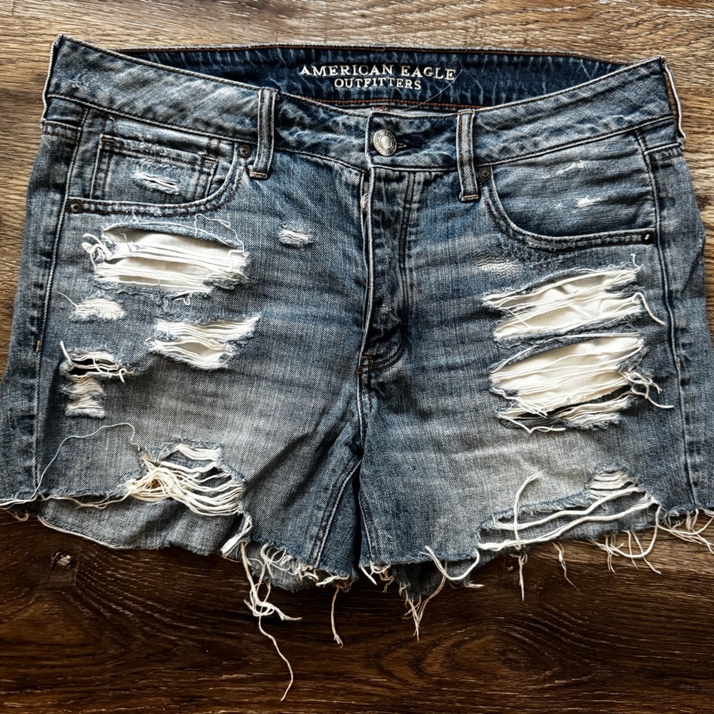 American Eagle Outfitters Ripped Jean Shorts - Dark Blue